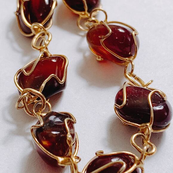 VTG Agate Quartz Gemstone Bracelet 1960s 1970s Artisan Gold Tone Wire Wrapped - Picture 6 of 13